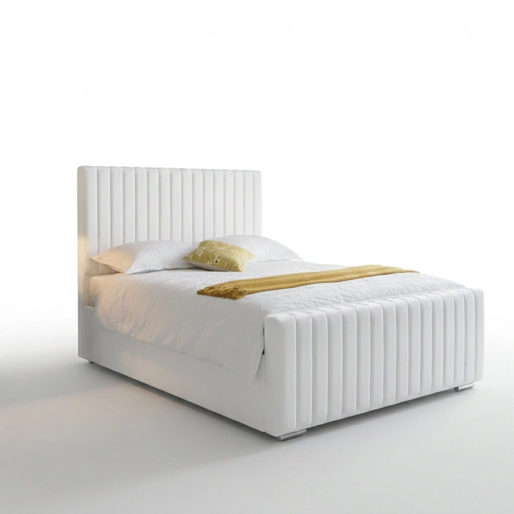 Luxury Mini Line Bed handmade upholstered bed frame, front view