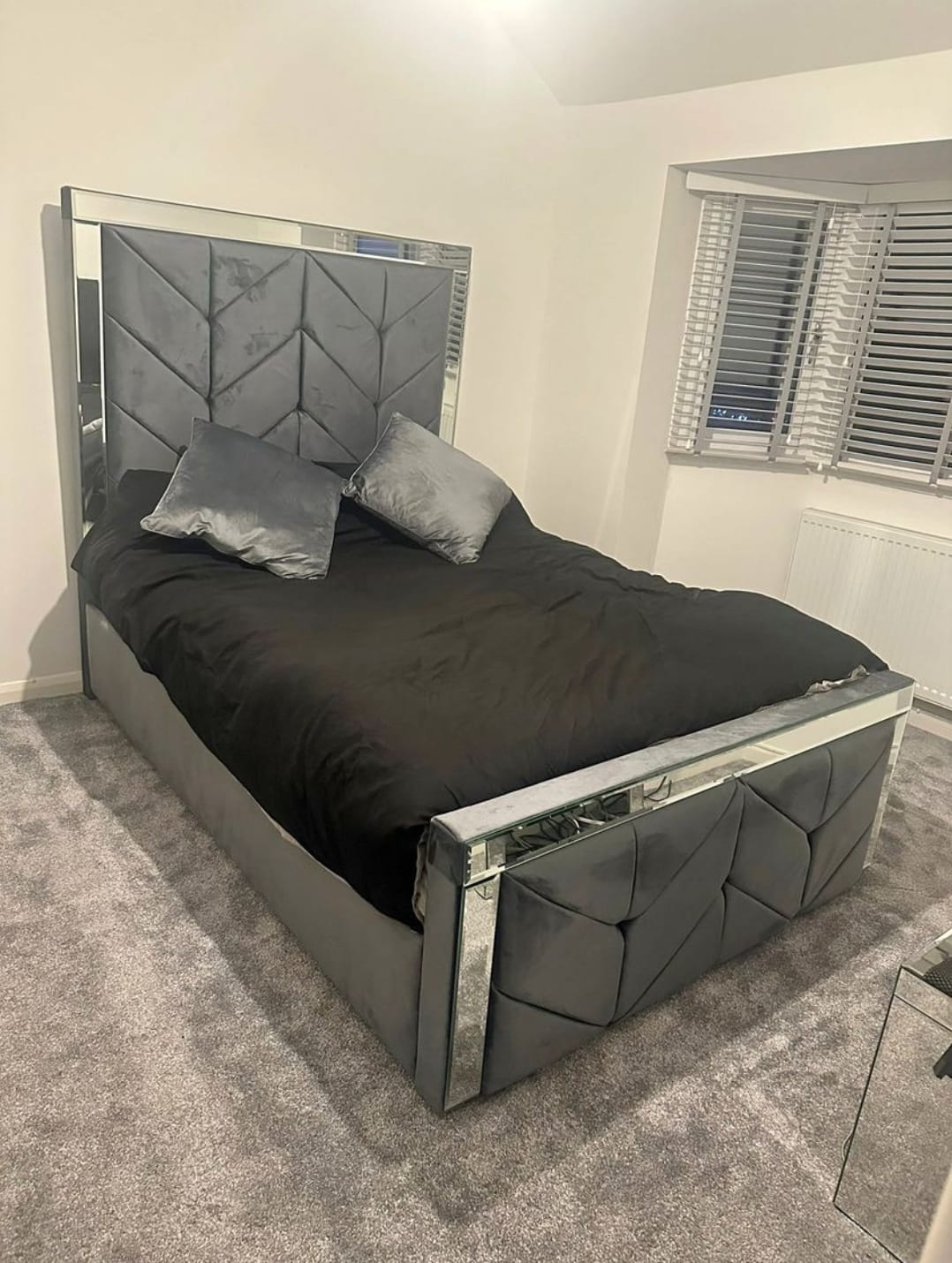 Mirror Velvet Bed room view UK handmade - Eagle Bed