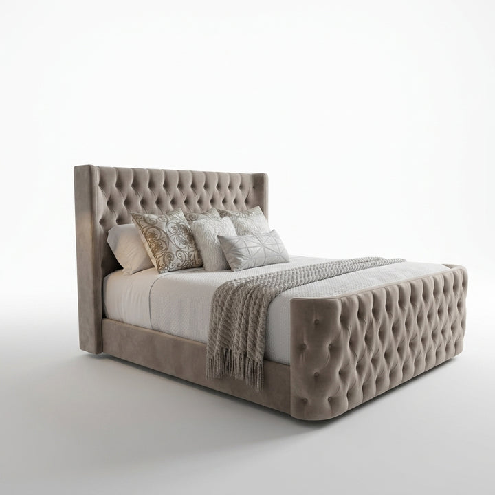 Curved Wingback Bed – Upholstered Fabric Bed Frame