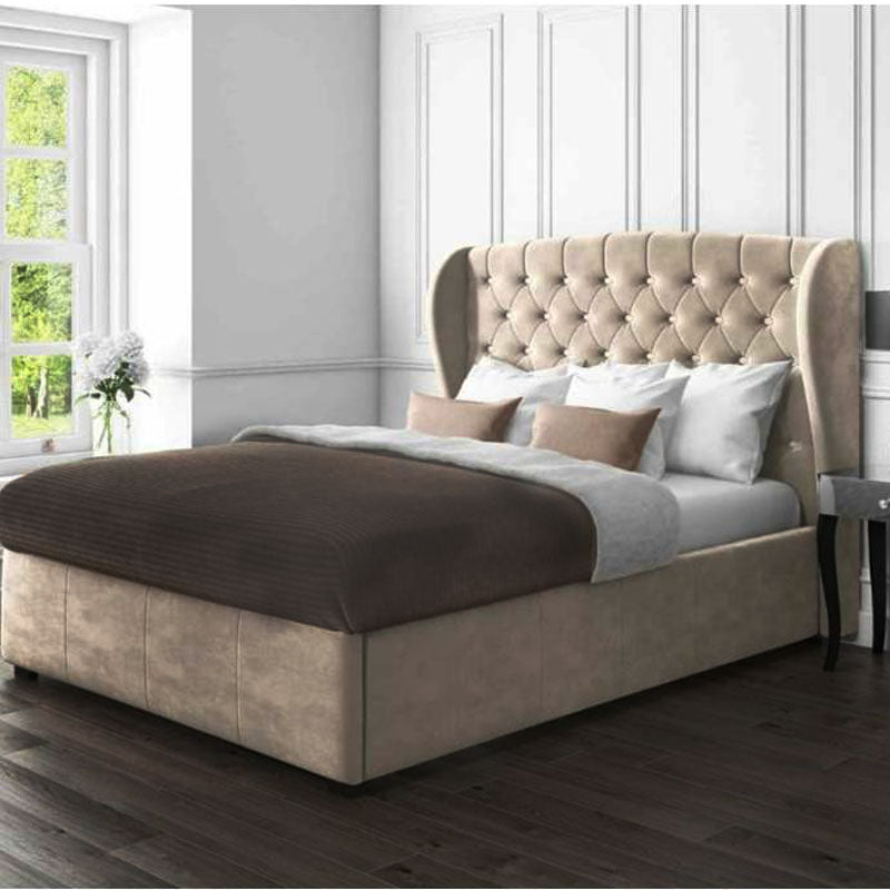 Roxy Curved Wingback Upholstered Bed side view UK - Eagle Bed