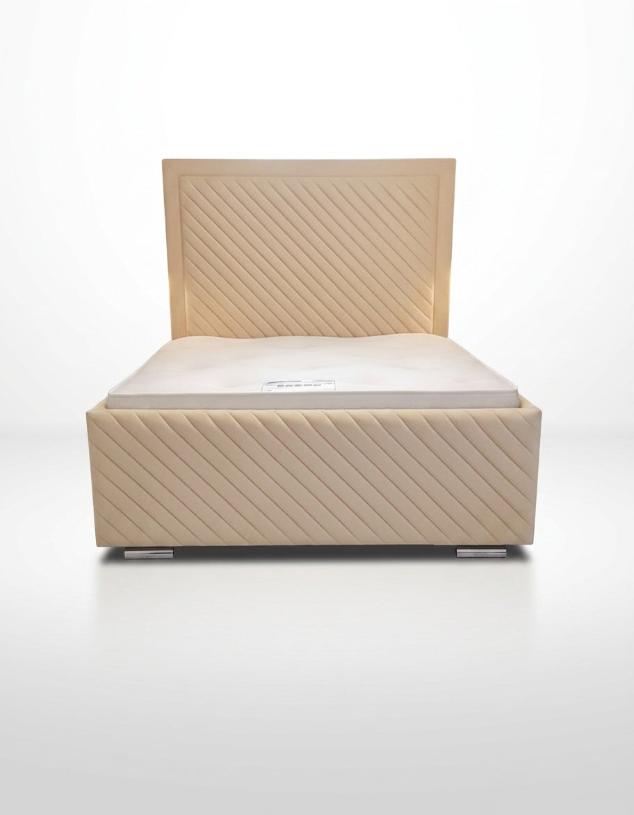 Deep Line Luxury Bed handmade upholstered bed frame, front view