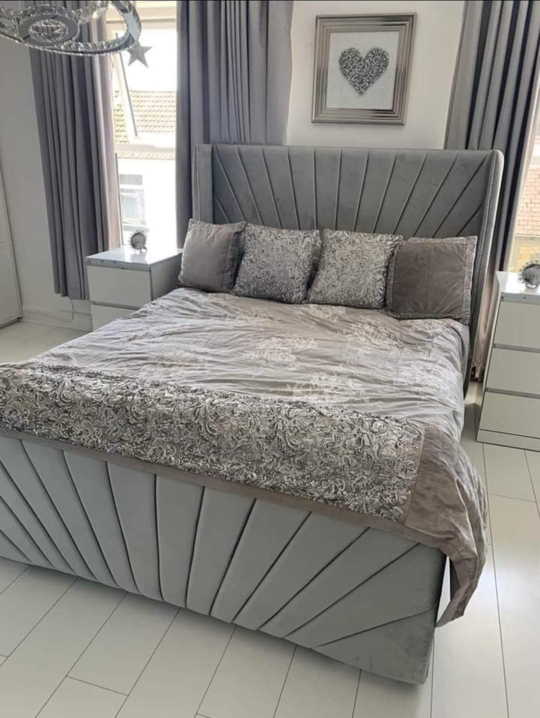 Mayfair V X Wing Velvet Bed room view - Eagle Bed UK